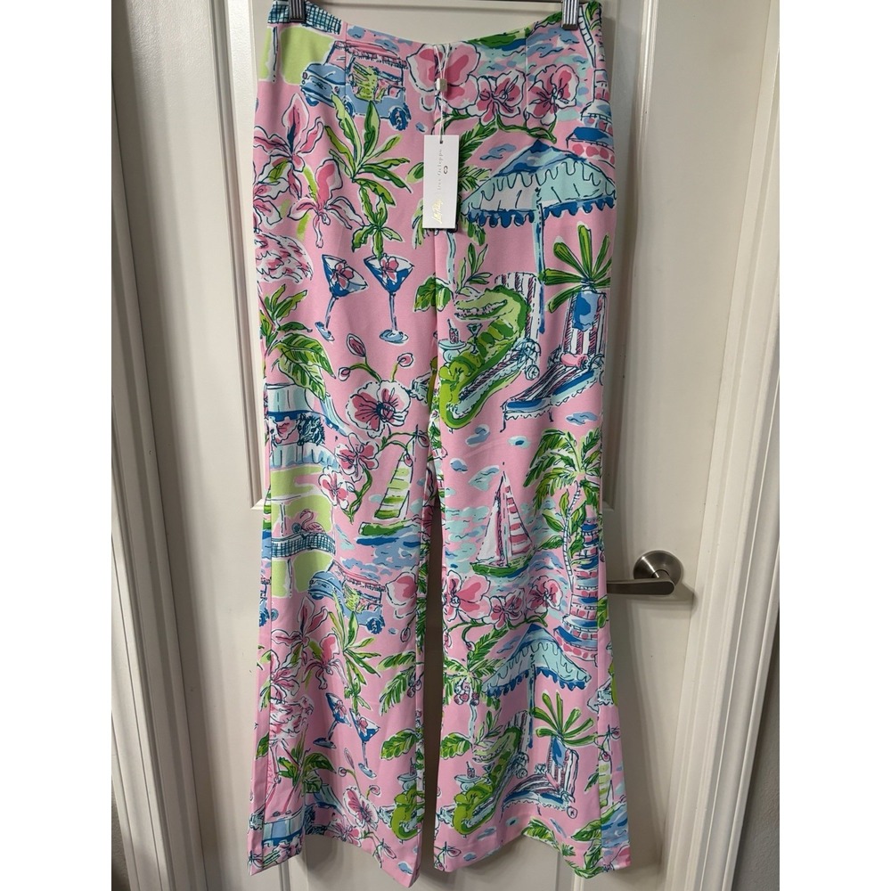 NWT Lilly Pulitzer Dee Ocleppo Collab Palazzo Wide Leg Conch Pink Pant Sz 6 $198